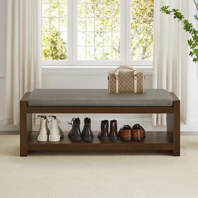 47" Accent Bench with Lower Shelf Shoe Rack, Padded Seating Bench, Bed End Bench with Storage, Removable Cushion