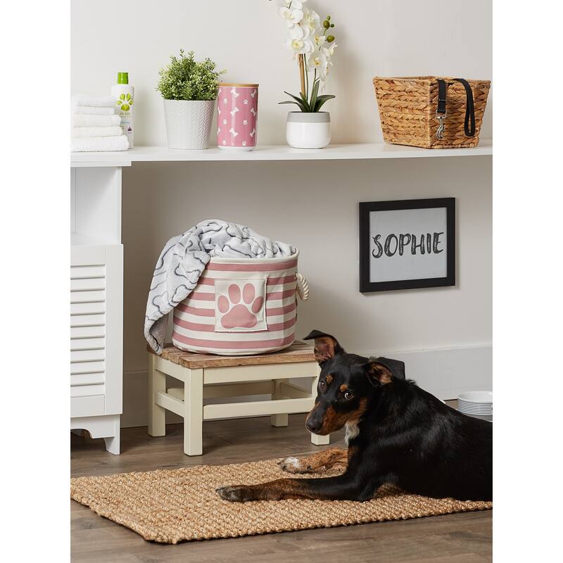 Bone Dry Polyester Pet Bin Stripe With Paw Patch Black Rectangle Large