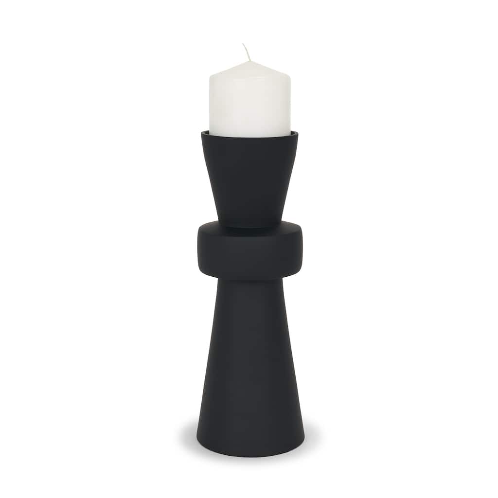 Odilia Large Smooth Matte Black Metal Geometric Pillar Candle Holder