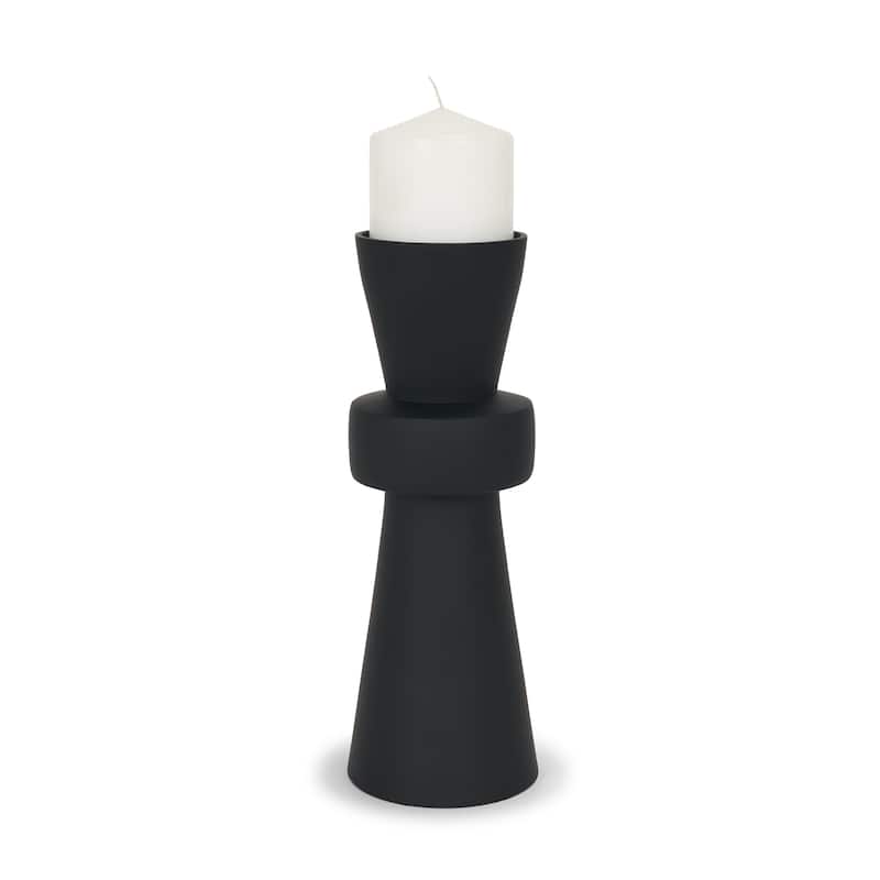 Odilia Large Smooth Matte Black Metal Geometric Pillar Candle Holder - 4.3L x 4.3W x 12.0H