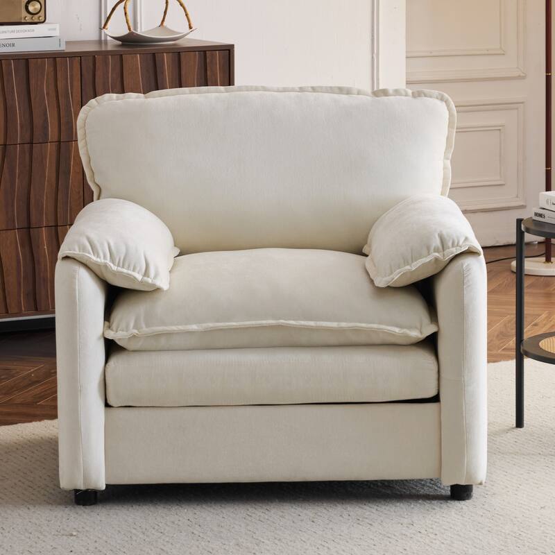 Oversized Chenille Bean Bag Chair, High Back Reading Armchair, Comfy Fluffy Sofa Chair with Cushions & Wide Seat - White