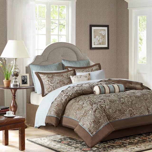 Madison Park Whitman Blue/ Brown Complete Comforter and Cotton Sheet Set