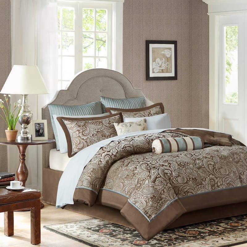 Madison Park Whitman Blue/ Brown 12 Piece Comforter Set with Cotton Bed Sheets