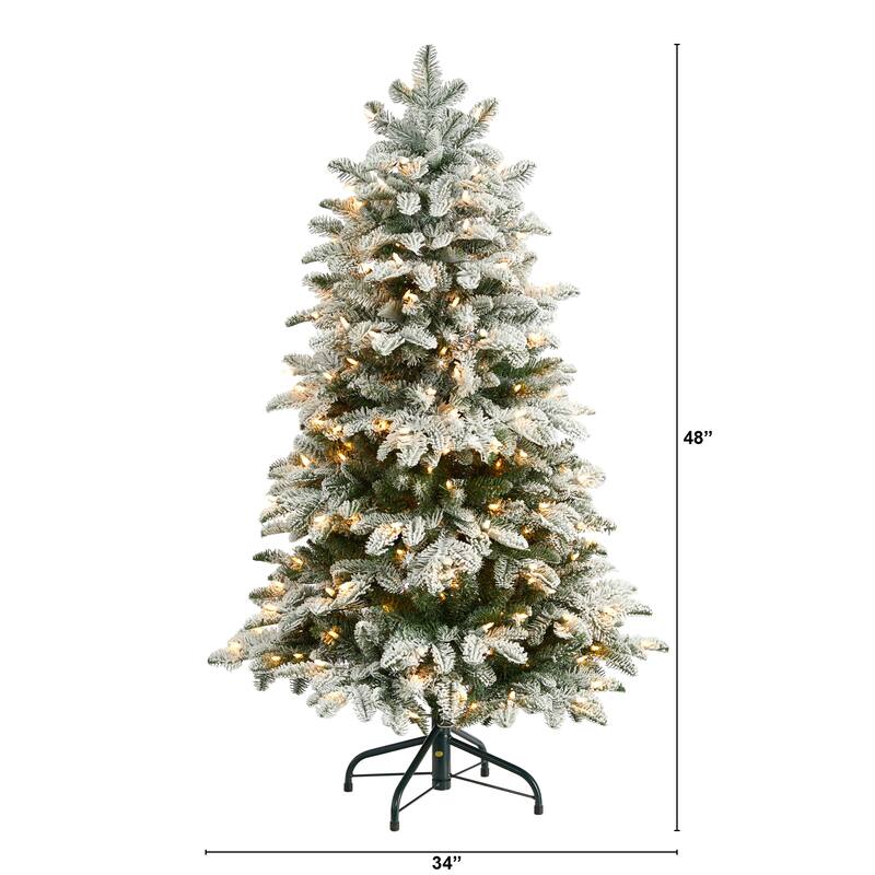 4’ Pre-Lit Flocked North Carolina Fir Artificial Christmas Tree, Warm White Lights - 4 Foot