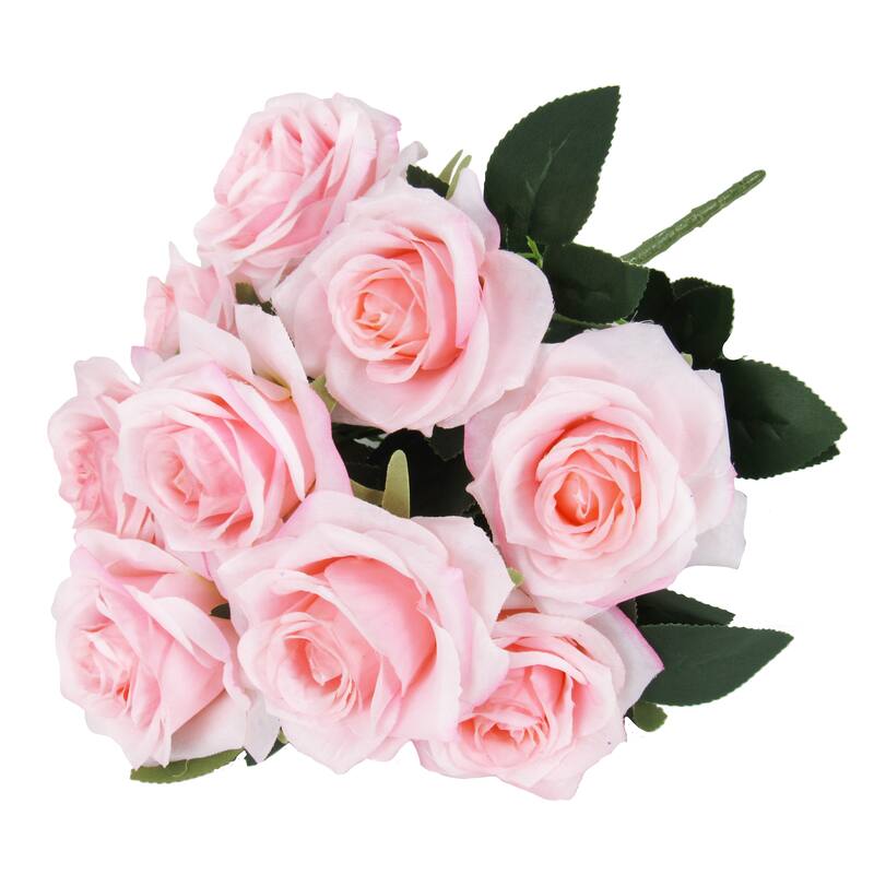 Set of 3 Blush Pink Artificial Day Queen Rose Flower Stem Bush Bouquet 18in 18" L x 12" W x 12