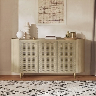 Spruce & Spring Rattan Adjustable Shelves Sideboard with Solid Wood Legs