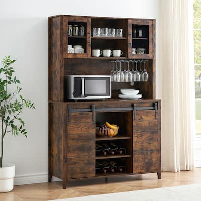 Farmhouse Wine Cabinet Kitchen Buffet with Wine Rack - 15.7"D x 47.2"W x 69.6"H