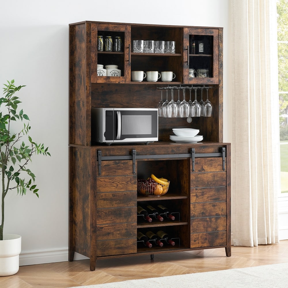 Farmhouse Wine Cabinet Kitchen Buffet with Wine Rack - 15.7"D x 47.2"W x 69.6"H