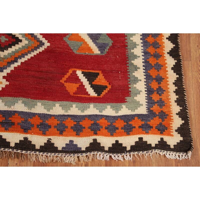 Kilim Qashqai Persian Vintage Rug Flatweave Red Wool Carpet - 4'8"x 7'1"