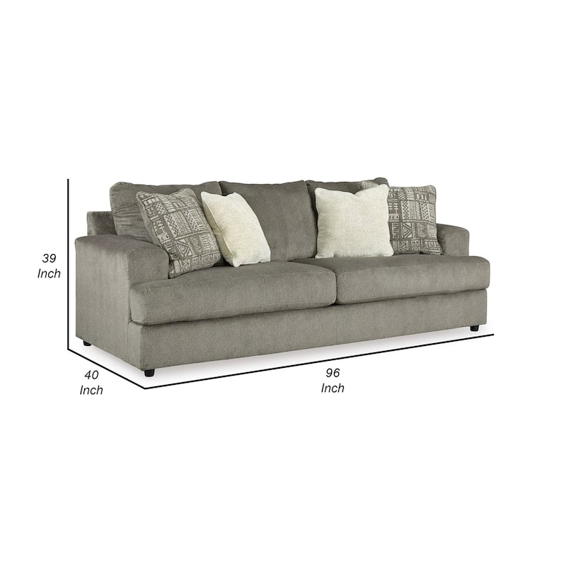 Tren 96 Inch Wide Sofa, 4 Jacquard Pillows, Ash Gray Chenille Polyester