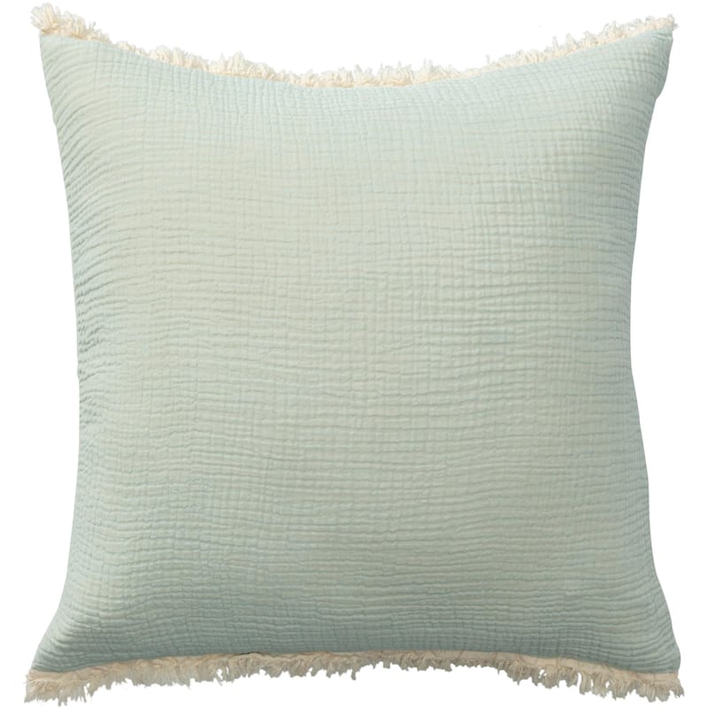 Crinkled Square Throw Pillow with Fringes - 20" - Aqua Green