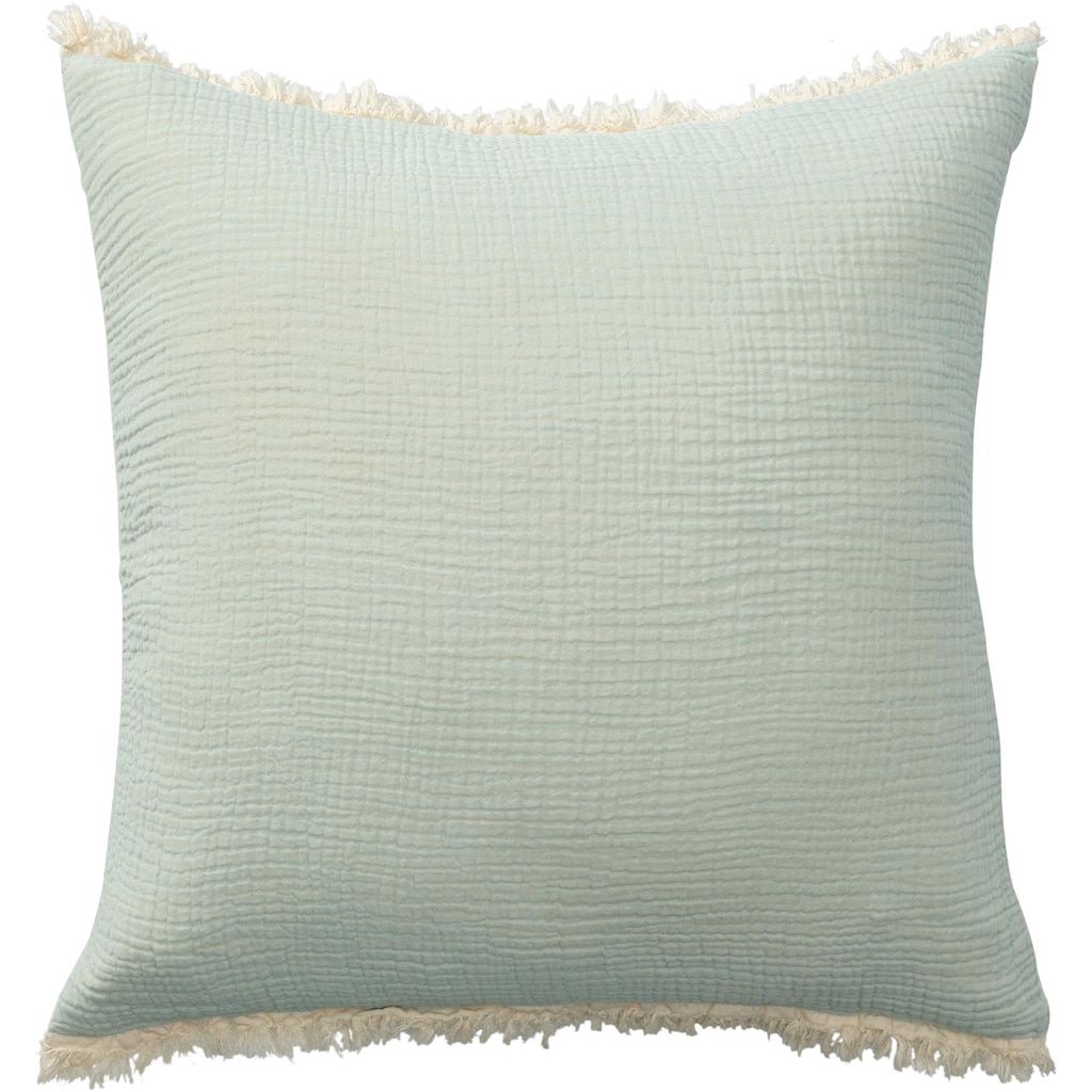Crinkled Square Throw Pillow with Fringes - 20" - Aqua Green