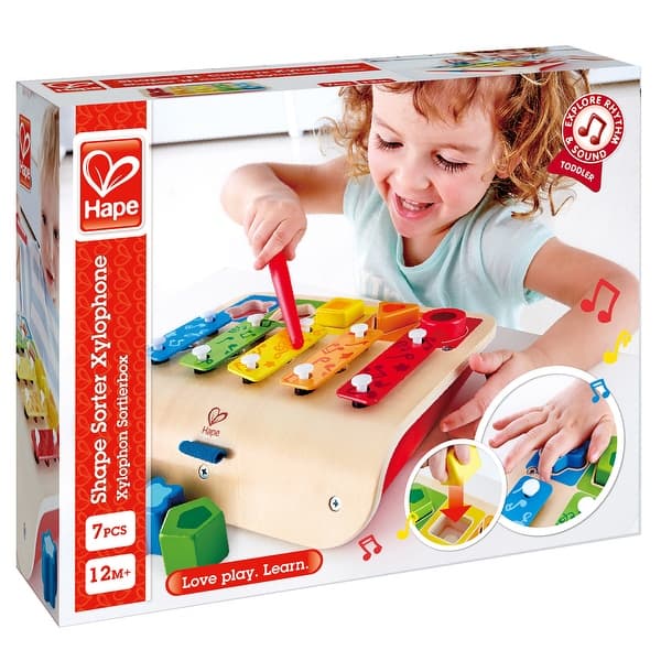slide 2 of 5, Hape: Shape Sorter Xylophone - Wooden Multifunctional Instrument Toy, 10mo+
