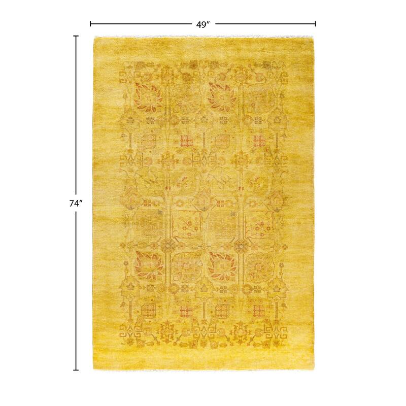 Overdyed One-of-a-Kind Hand-Knotted Area Rug - Yellow - 4' 1" x 6' 2"