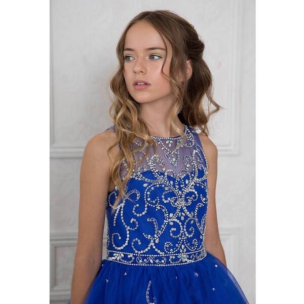 Shop Little Girls Royal Blue Bejeweled Floor Length Pageant Dress