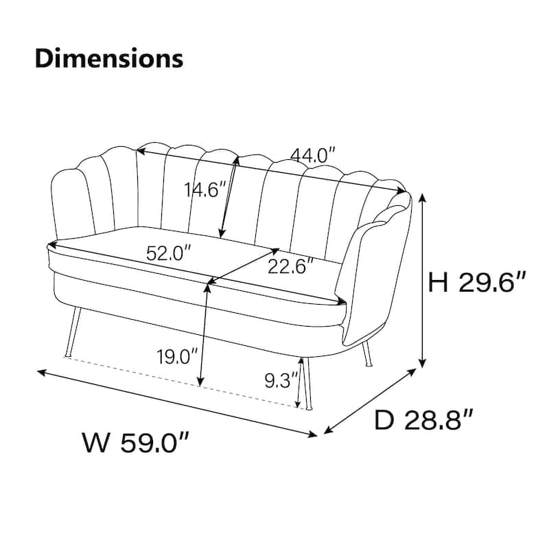 59"W Mid-century Modern Tufted Loveseat Upholstered Sofa