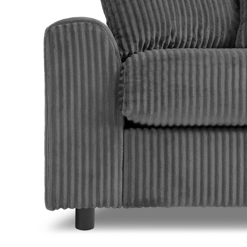 114" Corduroy L-Shaped Smart Sectional Sofa with Bluetooth Speakers, Charging Console and Cup Holders & Storage Ottoman