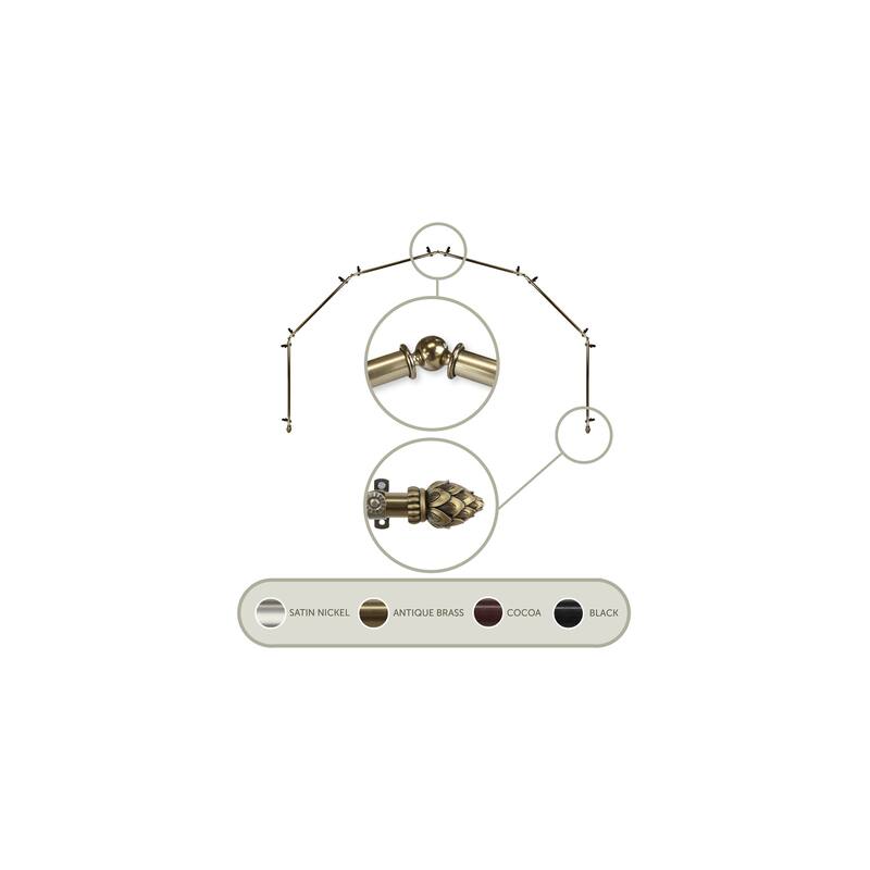 Bay Window Curtain Rod - 6-Sided Antique Brass Rods - Corner Drapery Hardware - Renaissance Style - M