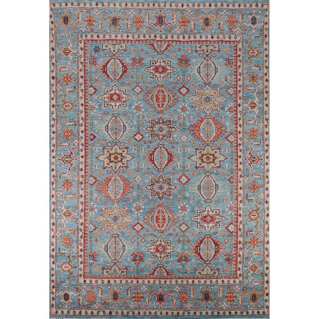 All-Over Blue Oushak Oriental Area Rug Handmade Floral Wool Carpet - 9'1"x 11'11"