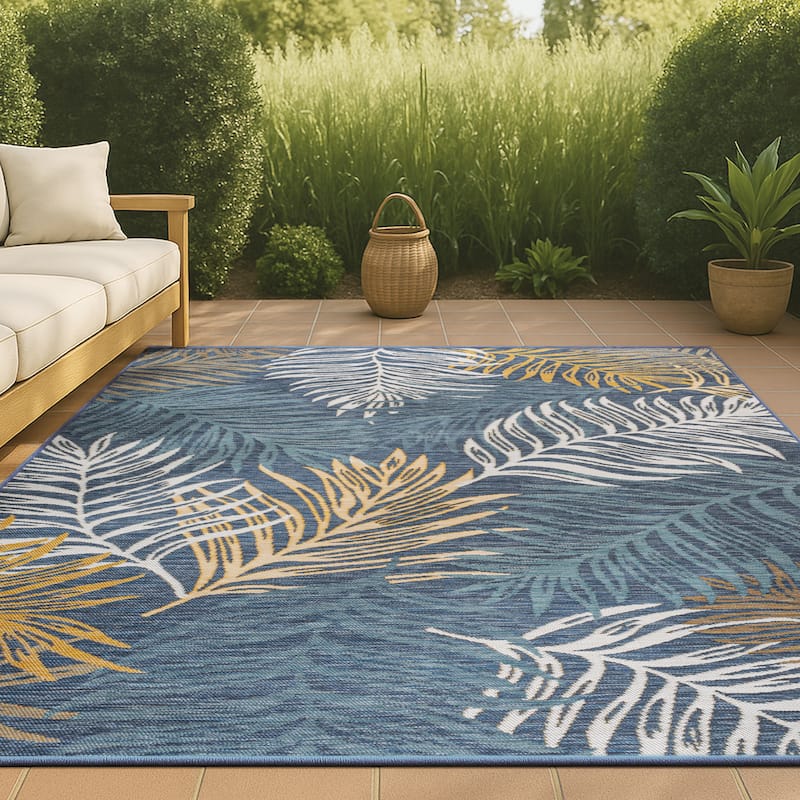 JONATHAN Y Reversible Arielle Coastal Casual Palm Frond Machine-Washable Indoor/Outdoor Area Rug