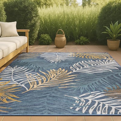 JONATHAN Y Reversible Arielle Coastal Casual Palm Frond Machine-Washable Indoor/Outdoor Area Rug