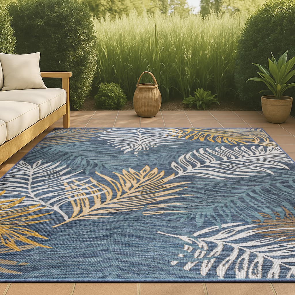 JONATHAN Y Reversible Arielle Coastal Casual Palm Frond Machine-Washable Indoor/Outdoor Area Rug