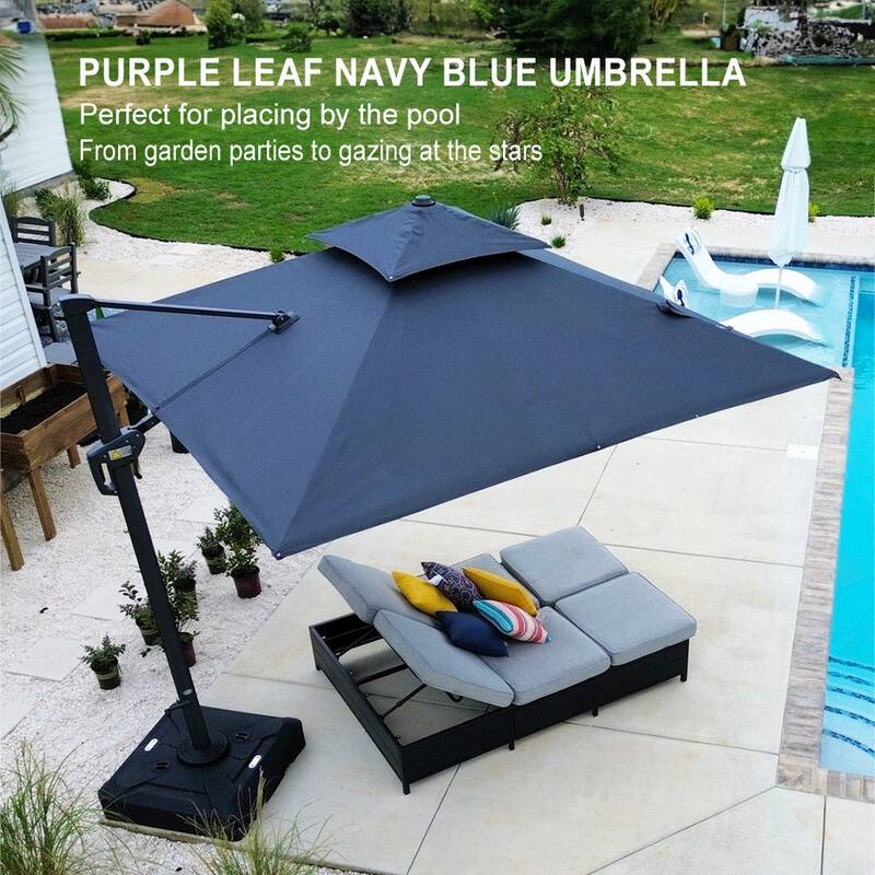 PURPLE LEAF Premium Rectangular Patio Cantilever Umbrellas with Tilt-and-Crank with Base