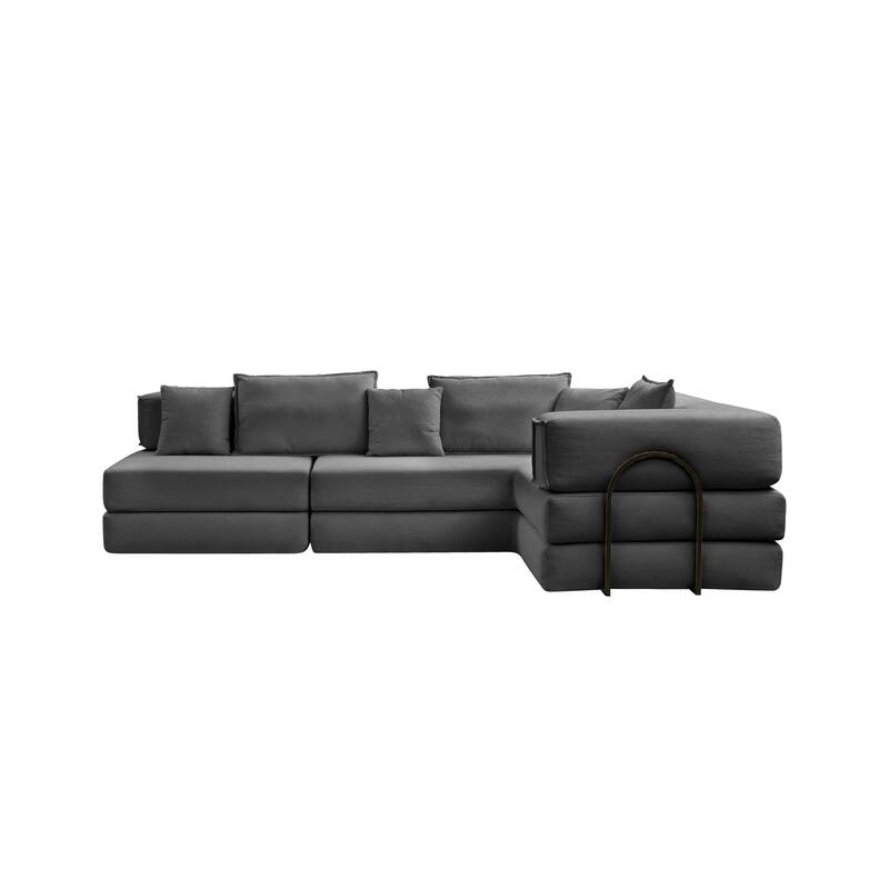 118.2" Oversized Modular Foldable Floor Sofa Couch, Corduroy Upholstered Convertible Sectional Sofa Bed w/ Pillows for Apartment