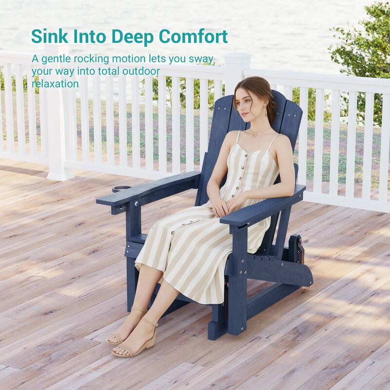 Glider Adirondack Chair 3-Position Adjustable, HDPE Wood-Like Texture
