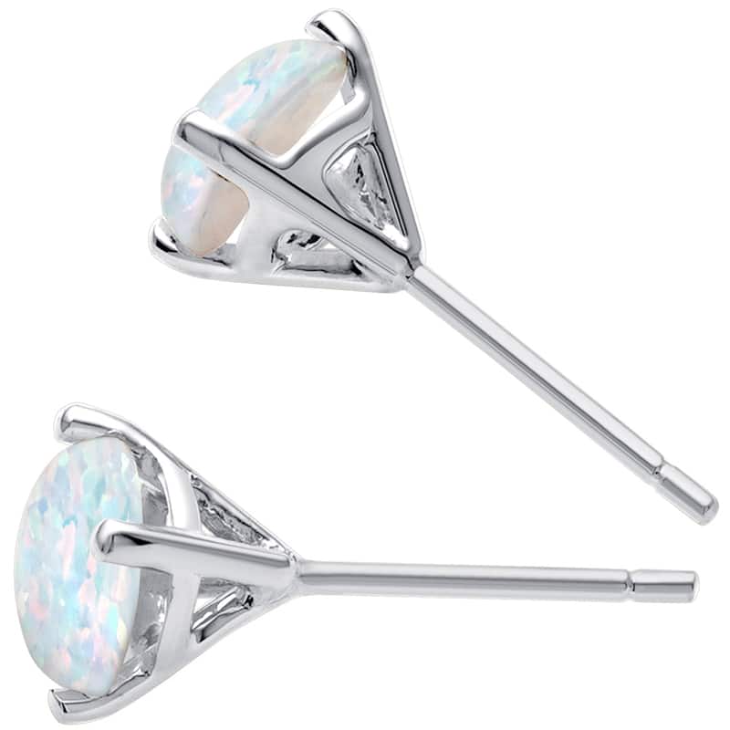 14k White Gold White Opal Stud Earrings 1 ct Round Shape