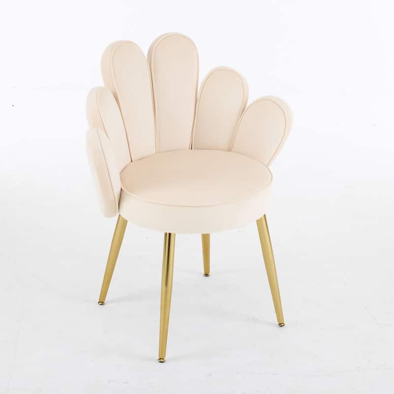 Scalloped Petal Velvet Accent Chair with Pillows - Beige