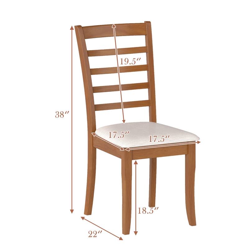 Beige Rubber Wood Kitchen Chairs Set of 2 with Slat Back and Cushioned Seats - 17.5" x 22" x 38"