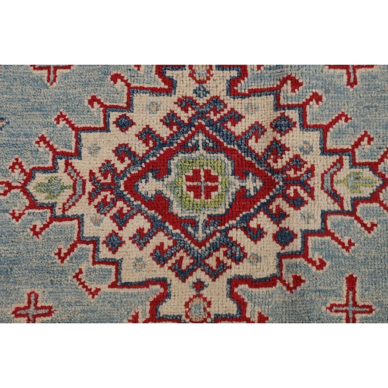 Light Blue Geometric Kazak Rug Handmade Oriental Wool Carpet - 5'0" x 6'11"