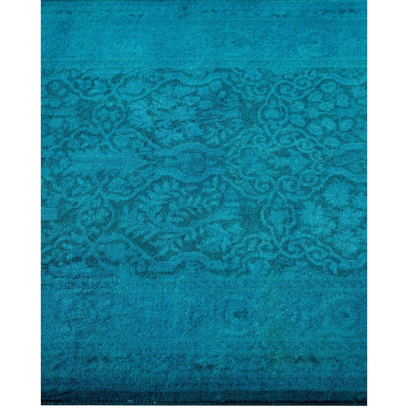 Overton Hand Knotted Wool Vintage Inspired Modern Contemporary Overdyed Blue Runner Rug - 2' 7" x 21' 1"