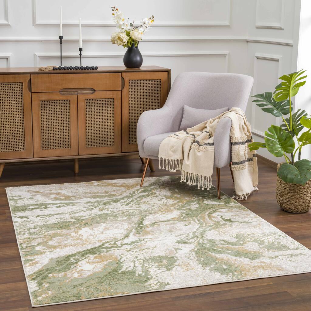 Hauteloom Liverpool Living Room, Bedroom Area Rug - Contemporary - Charcoal,Light Blue,Light Gray - 9'2" x 12'
