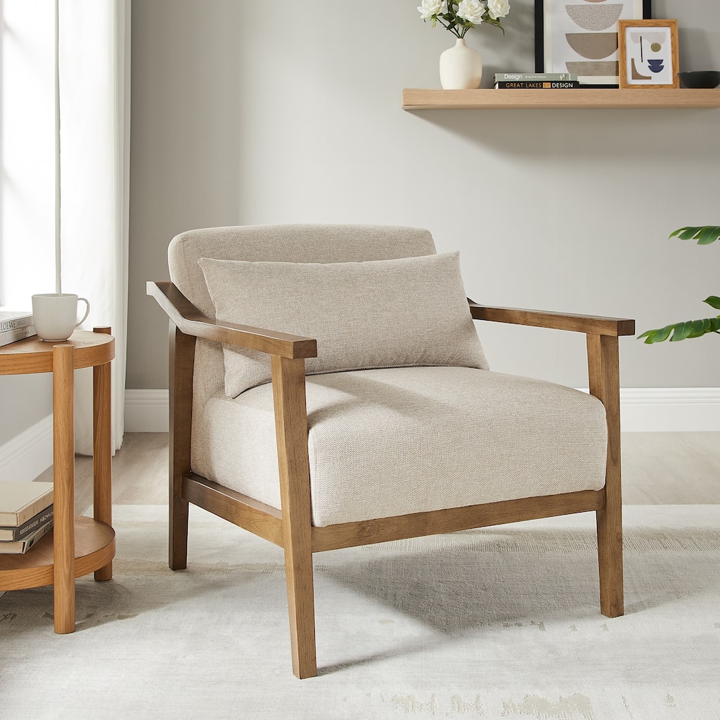 Rhyl Wood Arm Accent Chair with Lumbar Accent Pillow by Greyson Living