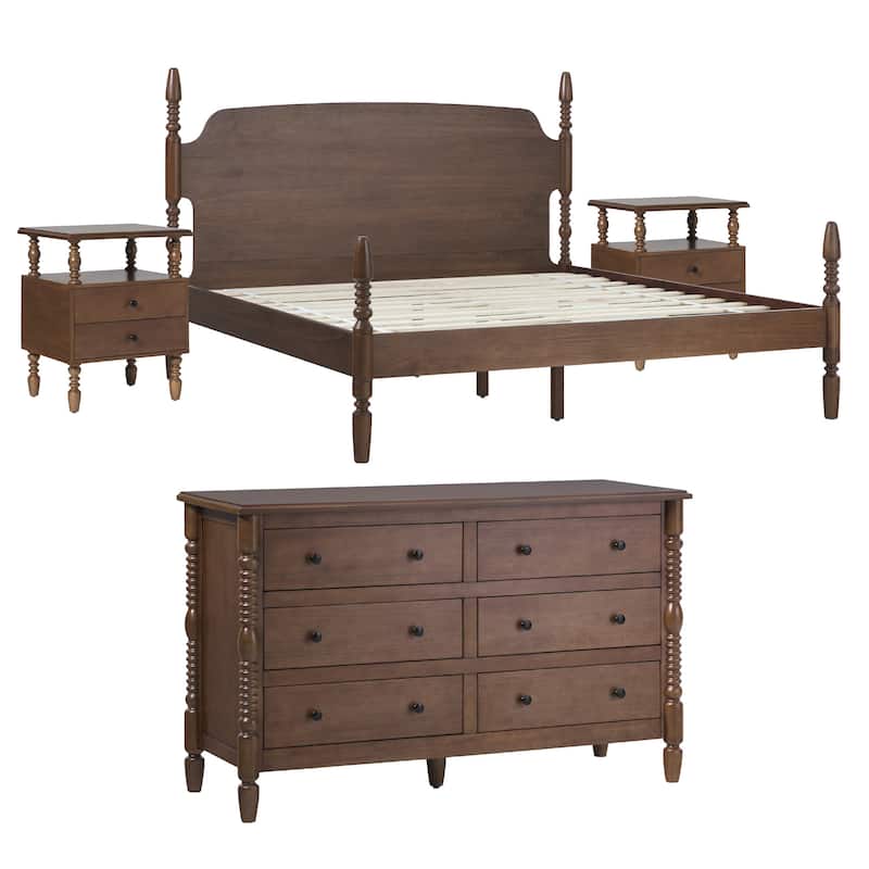 Walker Edison King Bed with Dresser and 2-Drawer Nightstands Bedroom Set