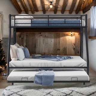 Modern Twin Over Full Multiple Choices Bunk Bed With Sturdy Steel Frame,Twin Size Trundle,Two-Side Ladders