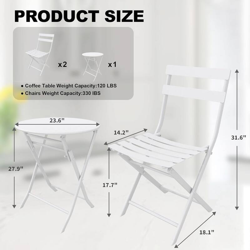 3 Pieces Patio Foldable Round Table and 2 Chairs