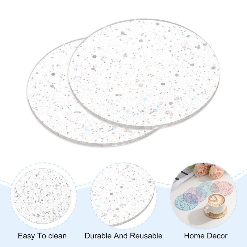 2pcs Foil Acrylic Cup Coasters, Round Acrylic Drink Coaster