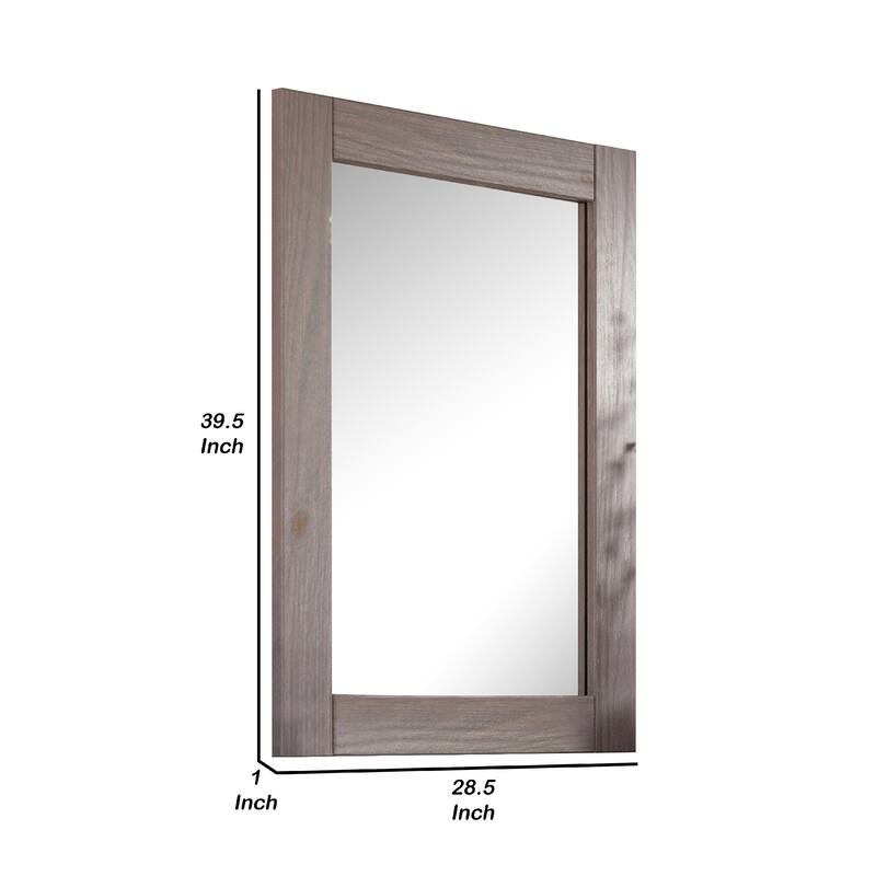 Stav 40 Inch Wall Mirror, Rustic White Solid Wood Rectangular Frame - Rustic White