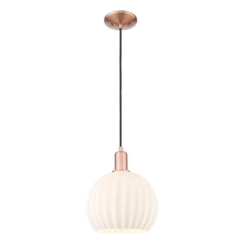 Innovations Lighting Endless Possibilities Arcadia - White Venetian - 1 Light 10" Cord Hung Mini Pendant - Antique Copper