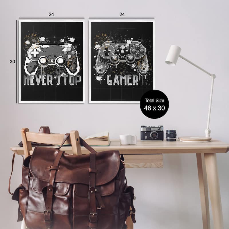 Stupell Modern Gamer Controller Phrases Framed Giclee Art Design By Kim Allen (Set of 2)