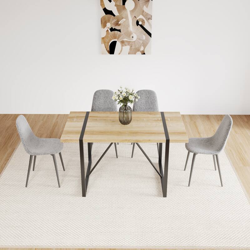 Modern Set of 4 Dining Chairs with Arched Backrest and Cushioned Seat and Black Metal Legs for Dining Room and Living Room