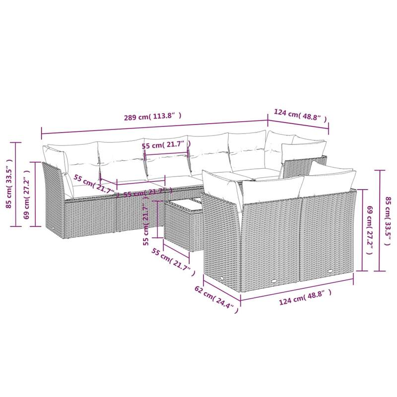 vidaXL Garden Sofa Set Grey, Dark Grey - 21.7 x 21.7 x 14.6