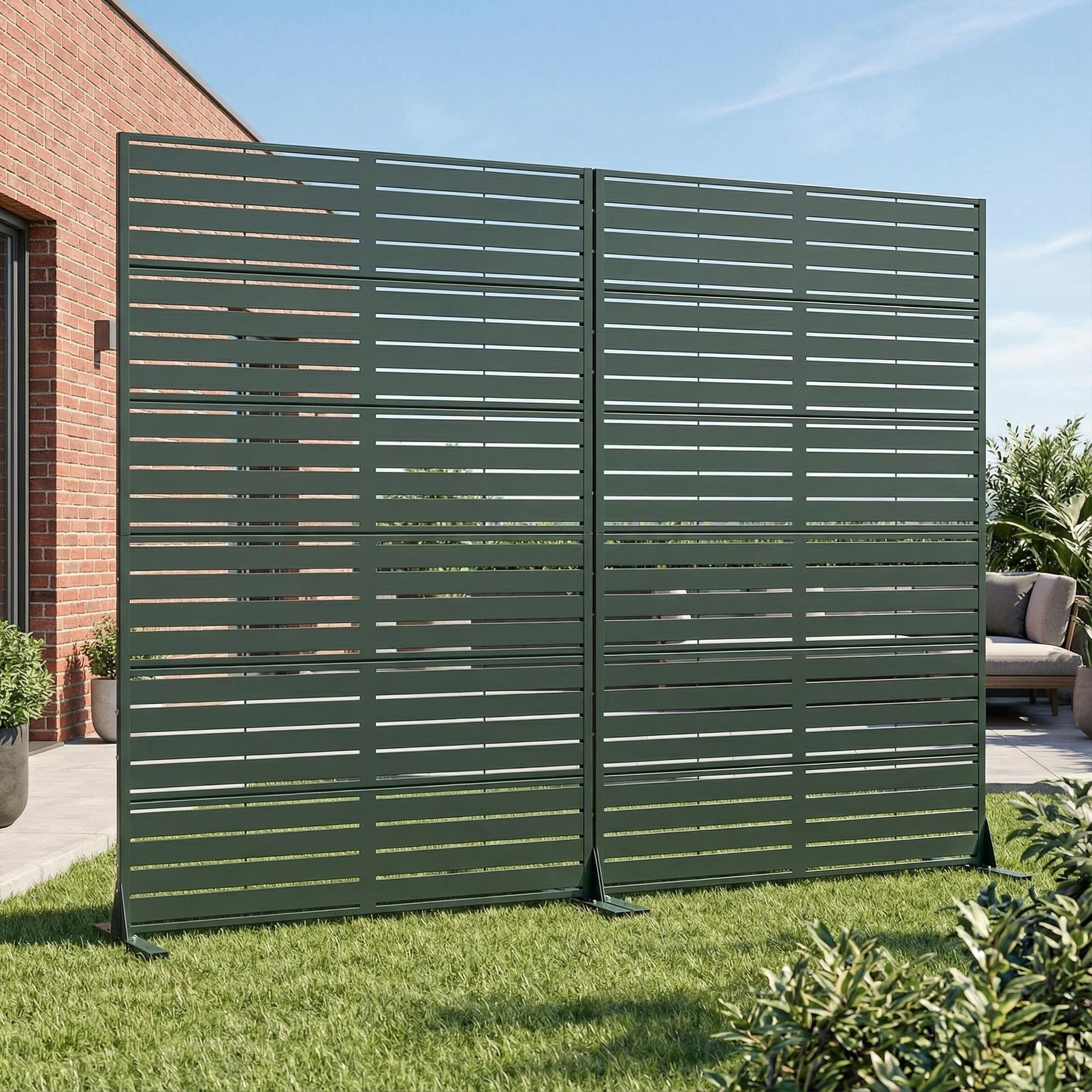 Outdoor Privacy Screen with Stand for Patio Garden Metal Fence Set of 2