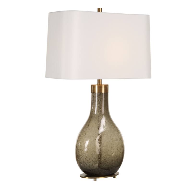 Seeded Teardrop Glass Table Lamp with Oval Drum Shade - 29.25" - Bronze