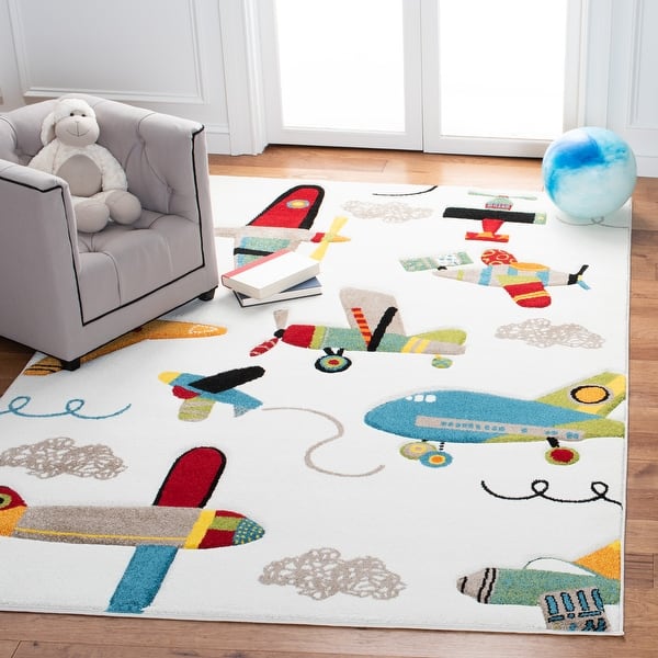 slide 2 of 34, SAFAVIEH Carousel Kids Ardak Airplane Rug 2' x 3' - Ivory/Blue