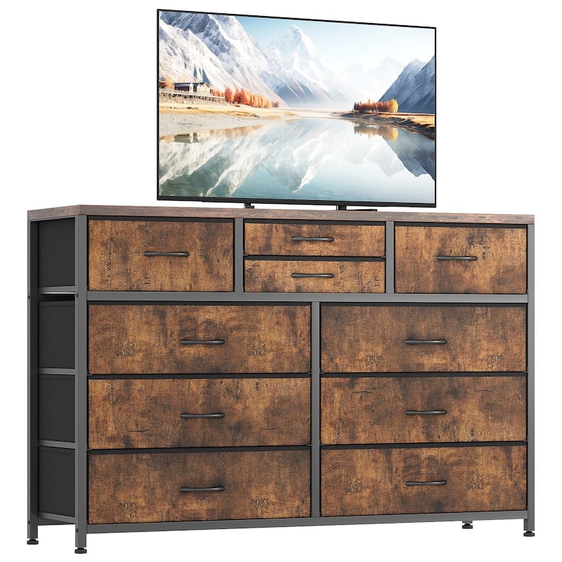 Fabric Dresser with 10 Drawers,47" TV Stand Dresser - Rustic Brown
