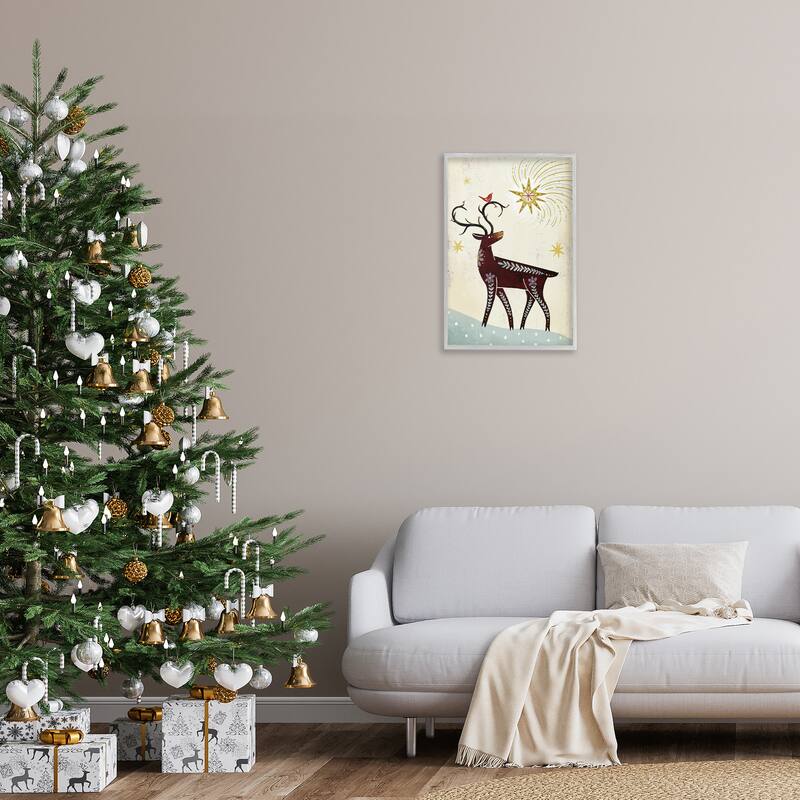 Stupell Rustic Winter Deer Framed Giclee Art Design By Hannah Moren